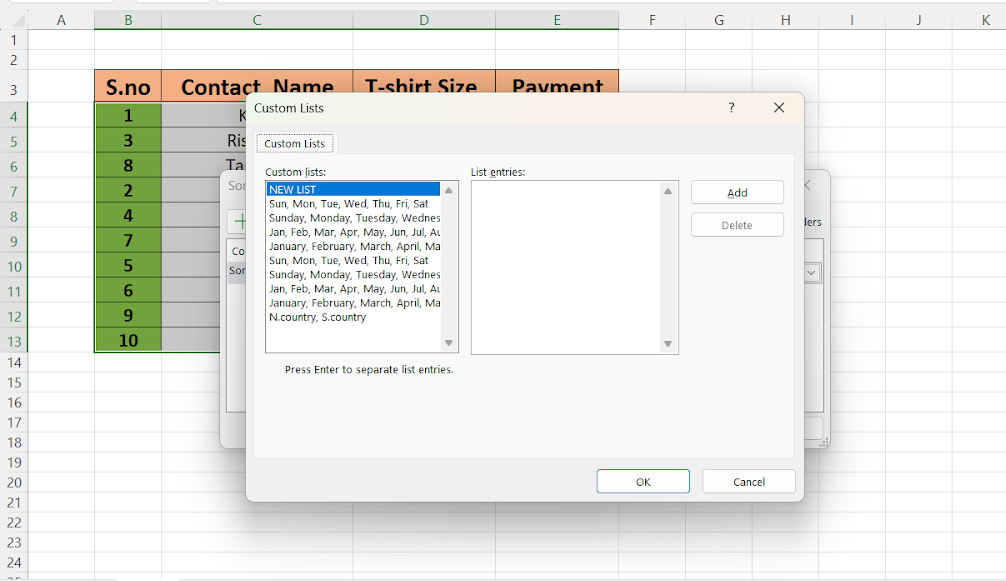 Sorting data in Excel
